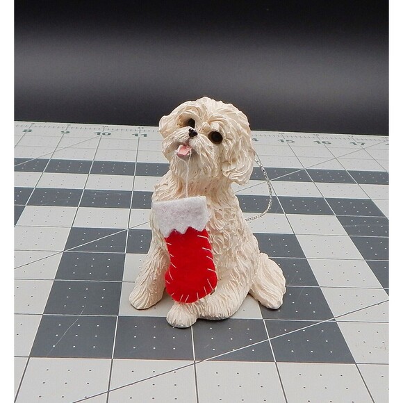 Sandicast White Bichon Frise Dog Christmas Ornament W/Holiday Stocking XSO01203 - Picture 1 of 10